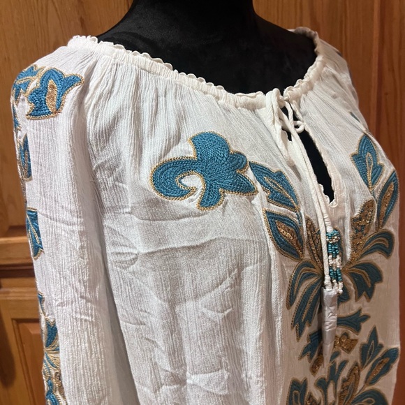 Soft Surroundings Botanical Gardens Embroidered Sequins Blouse Marshmallow Large - Picture 8 of 13